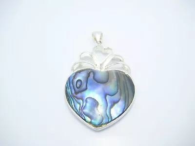 Sterling Silver Abalone Pearl Heart Scroll Design Pendant Or Charm • $22.49