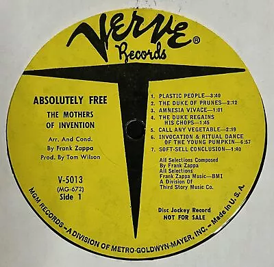 Frank Zappa/The Mothers On Invention-Absolutely Free-1967 US Verve MONO PROMO LP • $149.99