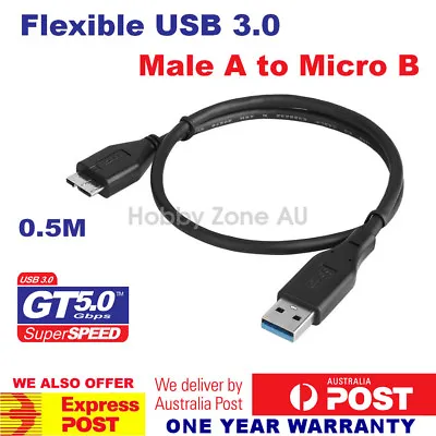 $4.27 • Buy Flexible 0.5M USB 3.0 Male A To Micro B Cable Cord For External Hard Drive HDD