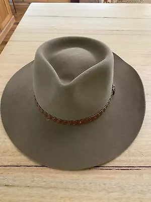 Vintage Akubra  Size 58 Hat Brown Olive Pure Felt Leather Cowboy • $98