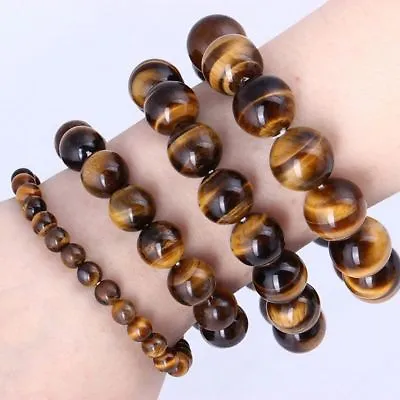 $4.99 • Buy Natural Tiger Eye Stone Lucky Bless Beads Men Woman Jewelry Bracelets 6/8/10MM