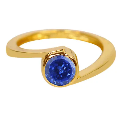14KT Solid Yellow Gold / Round Cut 1.30Ct Natural Blue Tanzanite Women's Ring  • £229.50