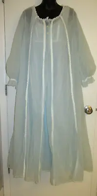 Val Mode Peignoir Nightgown & Robe Set Sheer Blue Nylon VTG Full Length Sz Small • $45.92