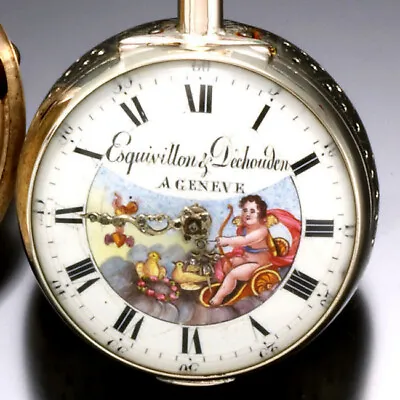 Antique Quarter Hour Repeater Fusee Pocket Watch C1780s | Enamel Cupid Dial • $6000