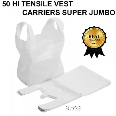 £6.99 • Buy Strong White Plastic Carrier Bags 16 X24 X29  Extra Large Big Bull Giant
