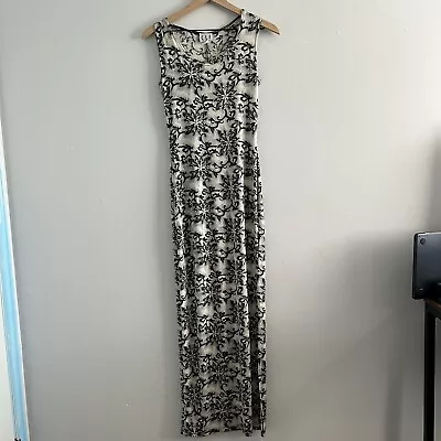 Vintage 90’s Cle Paris Slinky Midi Maxi Dress Sleeveless Floral Y2K Leg Slit • $29.95