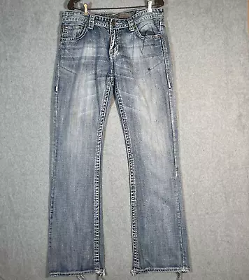 Rock & Roll Cowboy Jeans 34x34 Blue Denim Pistol Bootcut Distressed Destroyed • $32.94
