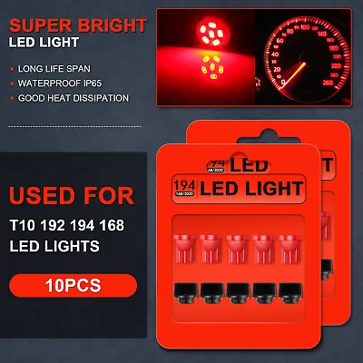 10X Ultra Red 6SMD LED Instrument Cluster Dash Light Bulbs With Socket T10 194 • $7.99