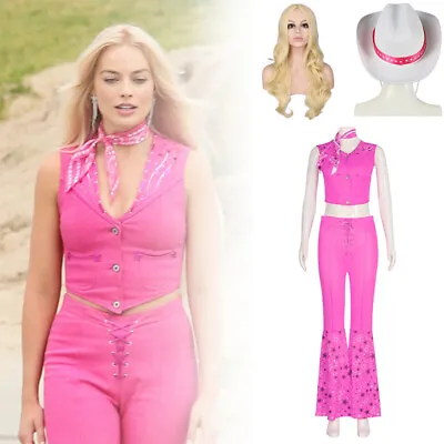 Pink Barbie Cosplay Costume Margot Robbie Hat Wig Adult Kids Party Show Clothes • $29.14