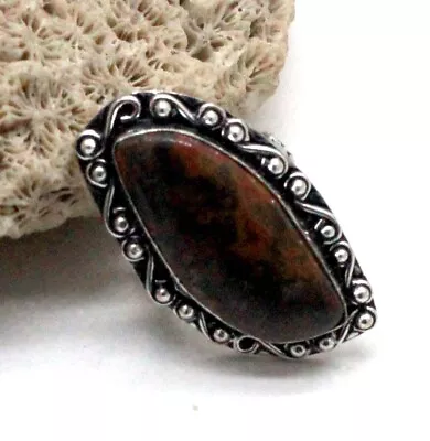 925 Sterling Silver Morrocan Seam Agate Gemstone Jewelry Ring (US) Size-7.50'' • $15.99