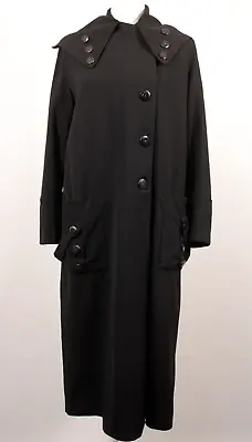 VTG Women's Teens 20s Long Black Thin Wool Coat W/ Button Trim 1900s 1920s S/M • $249.99