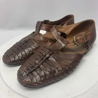 Vtg 80s BALLY Brown Woven Sandals Shoes Italy Leather 10M • $44.99