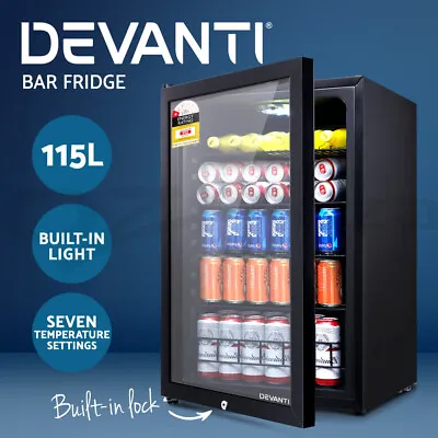 $479.96 • Buy Devanti Bar Fridge Glass Door Mini Freezer Fridges 115L Countertop Beverage