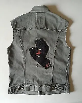 LEVI'S X JIM PHILLIPS SCREAMING HAND DENIM TRUCKER VEST JACKET M Santa Cruz RARE • £34.99