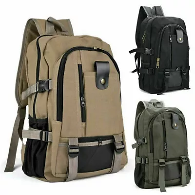 Mens Canvas Army Backpack Rucksack Work Sports Travel Outdoor School College Bag • £8.54