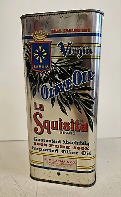Vintage LA SQUISITA Virgin Olive Oil Tin Can Kitchen Decor GREAT GRAPHICS!! • $30