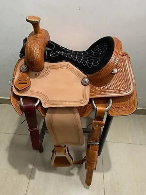 Western Natural Leather Hand Tooled Roper Ranch Saddle With Suede Seat : 15”16” • $699.99