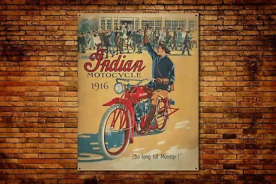 Indian Motorcycle 1916 Vintage Style Advertising Garage Banner 20  X 26  • $51