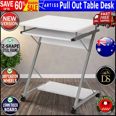 Artiss White Office Computer Desk Study Metal Student Table Pull-Out Tray Mobile • $62.09