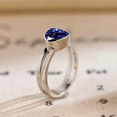 S925 Sterling Silver Double Band Tanzanite Gemstone Ring For Women Birthday Gift • £42.96