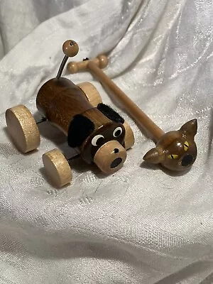 Vintage Magnetic Pooch With Cat Wood Toy / Japan  • $9.99