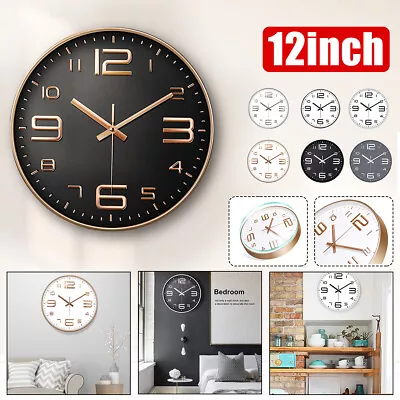 $15.99 • Buy Round Wall Clock Silent Non-Ticking Battery Operated Office Home Decor 12 