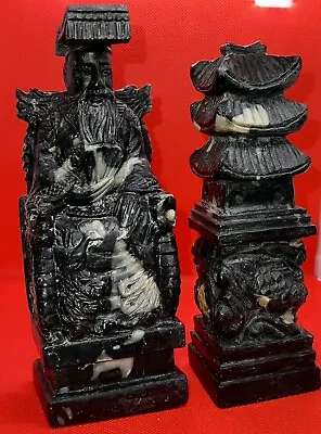 VTG Chinese Hand Carved Soapstone Onyx Jade Nephrite Set Emperor Dragon Foo Dog • £33.73