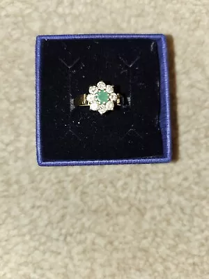 18 Carat Gold Ring With Emerald & Diamonds Size J • £400