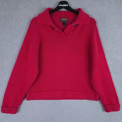 Vintage Woolrich Sweater Womens Small Red Ruby Collared V Neck Cuffed Pullover • $18