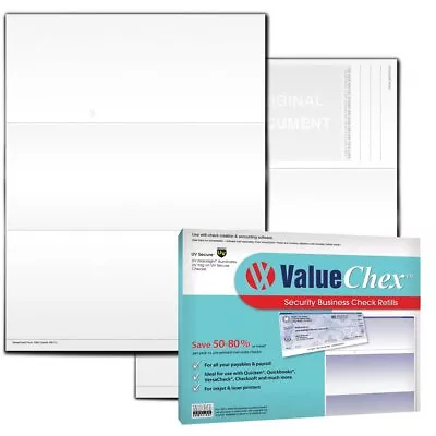 ValueChex UV Secure Check Paper- Blank Check Stock - Business Check On Top • $25.89