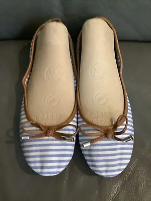 BHS PROFILE SLIP ON BOW PUMPS CASUAL SUMMER CANVAS FLAT SHOES Sz UK 6 BNWOT • £6.99