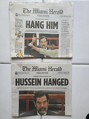 Miami Herald  HUSSEIN HANGED  &  HANG HIM  2 Newspaper Sections 1 From Verdict.  • $50