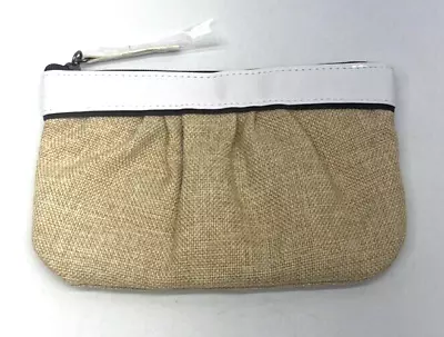 Mary Kay Cosmetic Makeup Travel Bag Natural Linen White Trim Pleated Woven New • $14.88