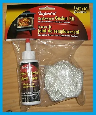 IMPERIAL GA0190 Replacement Wood Stove Gasket Kit 1/4  X 6' With Glue Fiberglass • $15.99