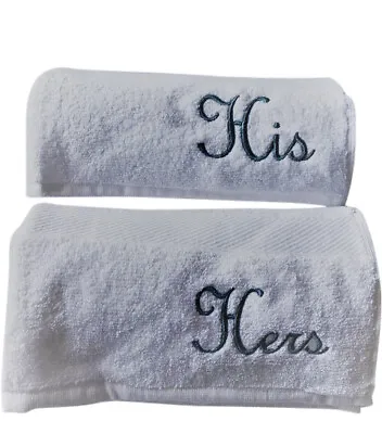 £16.65 • Buy His And Hers Towel Set Embroidered 2 Hand Towels Wedding Gift White Present Uk