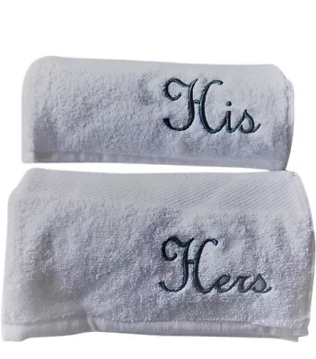 £16.65 • Buy His And Hers Towel Set Embroidered 2 Hand Towels Wedding Gift White Present Uk