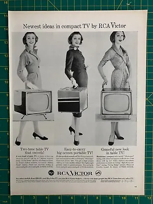 1957 Vintage RCA Victor Compact Portable TV's Woman Model Big Screen Print Ad L1 • $8.89