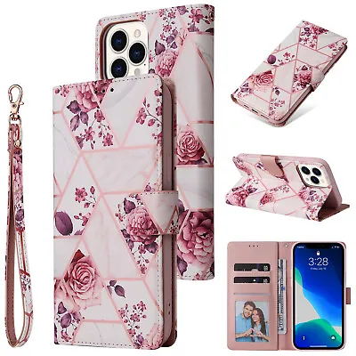 $13.79 • Buy Case For IPhone 13 12 11 Pro Max PU Leather Wallet Case Cover With Wrist Strap