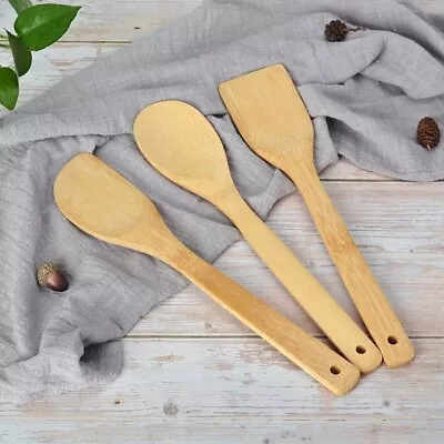 £4.59 • Buy 4 X BAMBOO SPOONS Wooden Spatula Spoon Kitchen Cooking Utensils Tools Turner Set