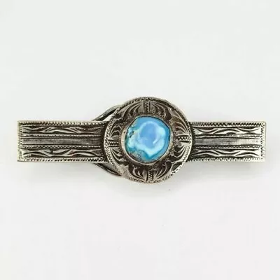 Vintage Mexico Sterling Silver 925 And Turquoise Hand Carved Tie Clip Tie Clasp • $89.95