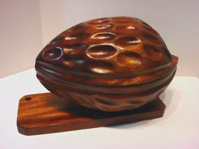 $49.95 • Buy Vintage Carved Walnut Nut Cracker Bowl Set With Tools Mid Century 13”