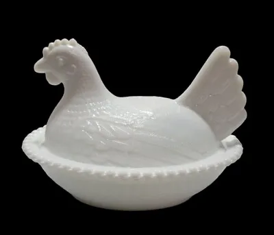 Vintage Indiana Milk Glass Hen On Nest Candy Butter Dish Mint Condition 5.5 ×7  • $22