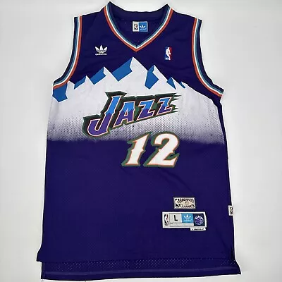 Vintage Rare Adidas John Stockton Utah Jazz 12 NBA Basketball Jersey Sz Large +2 • $39.99