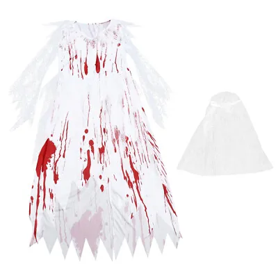 Ghost Bride Costume Halloween Party Supplies Dress Outfit Prom N • £19.81