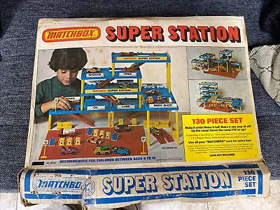 Vintage MATCHBOX SUPER STATION 130 Piece Set Gas Station Parking Lot Shop USA • $29.99