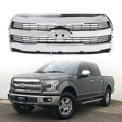For 2015-2017 Ford F150 F-150 Front Upper Grille Grill W/O Camera Chrome • $100.19