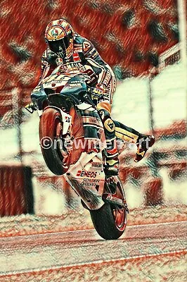 Valentino Rossi Wheelie Superbikes Sport Moto GP Large Poster CANVAS 24 X16  ART • £30