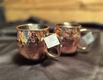 Hammered Finish Moscow Mule 20 Oz Copper Over Stainless Steel Set Of 2 New WT • $6.43