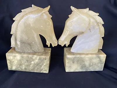 Vintage Italy Brentano’s Pair Marble Stone Bookends Horse Head Sculpt Figurine 2 • $68.28