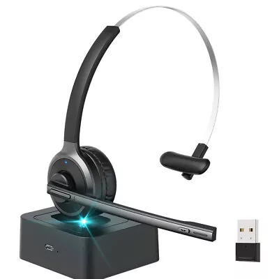 Bluetooth Wireless Headset Microphone & Charging Base USB Adapter For Trucker PC • $40.84